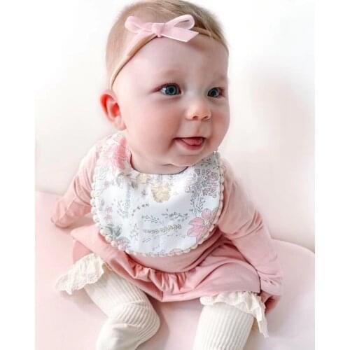 Baby Girl Boy Bib Kid Toddler Dinner Feeding Tassel Double-deck Cotton Linen Burp Cloths Cute Animal Flower Print Saliva Towel