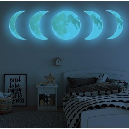 Luminous Moon Phase Diagram 3D Wall Stickers For Kids Room Living Room Glow In The Dark Fluorescent Stickers Wall Art Home Decor