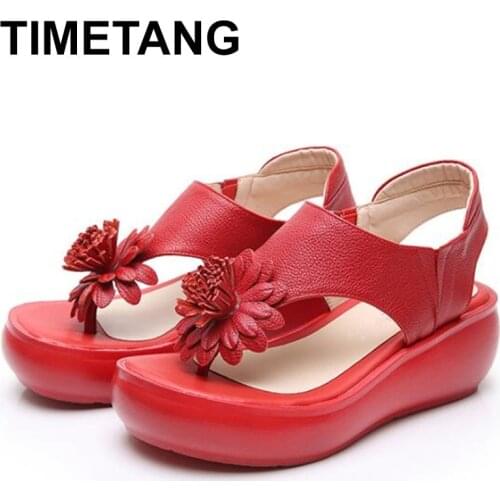 TIMETANG Women Platform Sandals 2020 Summer Genuine Leather Handmade Shoes Women Summer Slip On Sandals Ladies Shoes Sandal