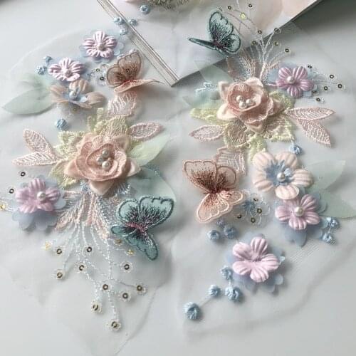 Three-dimensional sequin flower embroidery beaded patch for childrens Chinese clothes decorative materials DIY