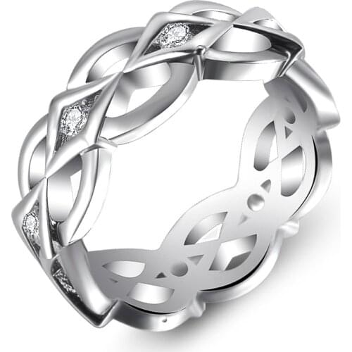 Womens Rings Hollow Intersecting Shape Ring CZ Cubic Zirconia Hand Ornaments Simple Temperament Engagement Jewelry To Fiancee