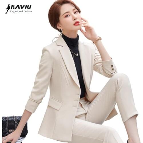 Apricot Suits Women 2021 New Autumn Business Temperament Formal Fashion Slim Blazer And Pants Office Ladies Work Wear
