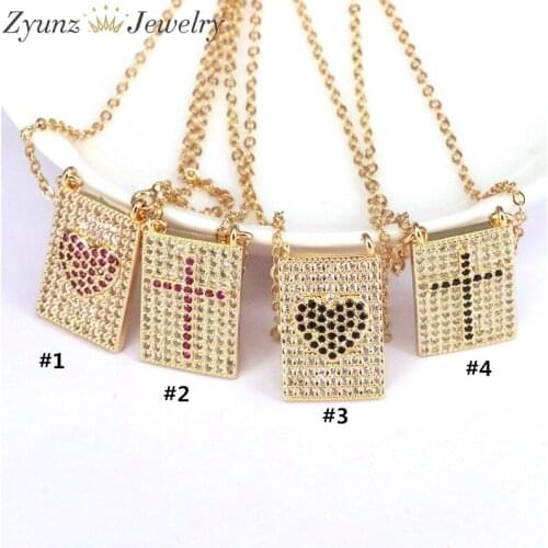 10PCS, CZ Micro Pave Cross Heart Pendant Necklace For Women Gold Color Chain Statement Necklace Collier