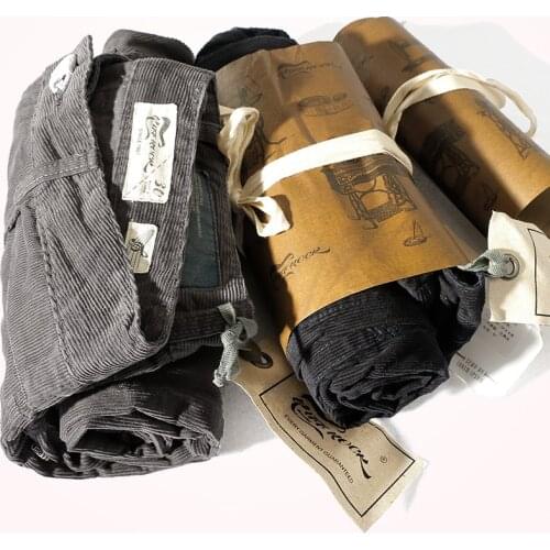 2020 Autumn New Retro Corduroy Casual Pants Mens Slim Straight Pants 100% Cotton Washed Old Business Casual Pencil Pants