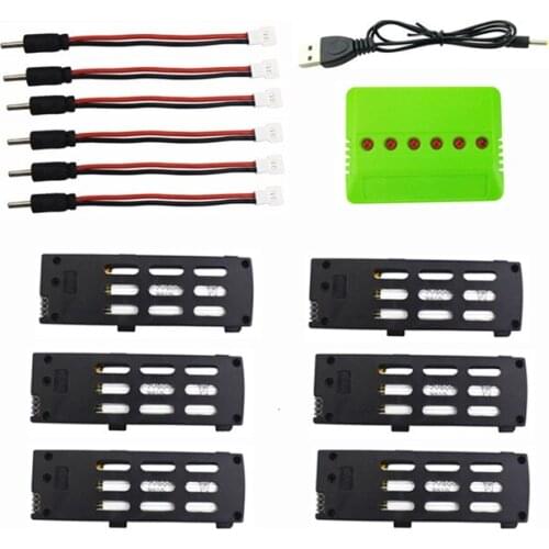 6PCS 3.7V 800mAh Battery with USB Charger & Conversion line for A15 A15H Folding Quadcopter Spare Parts Accessories