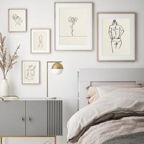 Abstract Sexy Woman Body Line Drawing Canvas Poster Beige Picture Wall Art Print Painting For Living Room Bedroom Nordic Decor