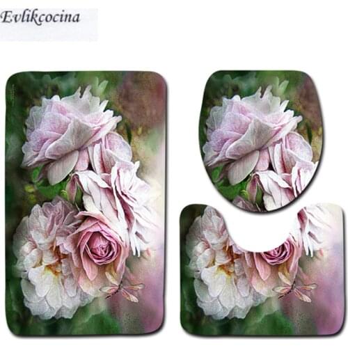 Free Shipping 3pcs Flowers Banyo Bathroom Carpet Toilet U Type Bath Mats Set Non Slip Pad Tapis Salle De Bain Alfombra Bano