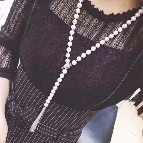 Free shipping 8-9mm Pearl CZ Necklace Pendant 925 silver micro inlay zircon DIY clasp accessory jewelry