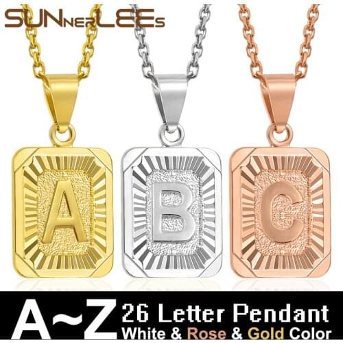 SUNNERLEES Fashion Jewelry 26 Letters A~Z White Rose Gold Color Pendant Optional Chain Necklaces For Men Women Gift LP01