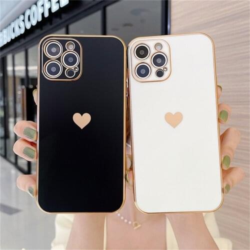 Ottwn Electroplating Phone Case For iPhone 12 Pro Mini 11 Pro Max X XR XS Max 7 8 Plus SE 2020 Candy Color Love Heart Soft Cover