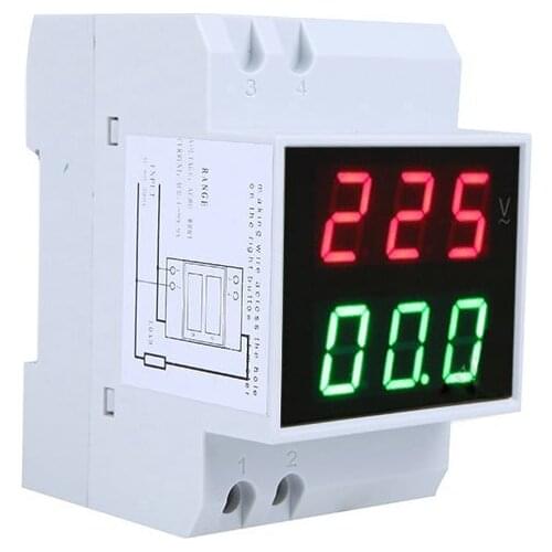 Digital Din-Rail LED Voltage Ammeter Current Meter Voltmeter AC80-300V 0.2-99.9A Dual Display