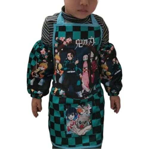 Drawing Must-have Anime Cartoon Ghost Slaying Blade Nidou Tanjirou Childrens Apron Childrens Waterproof Painting Clothes