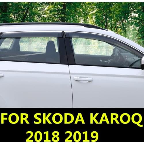 For SKODA KAROQ 2018 2019 Chrome Car Window Sun Vent Visor Rain Guards Sun/ rain Shield Exterior decoration Auto Accessories