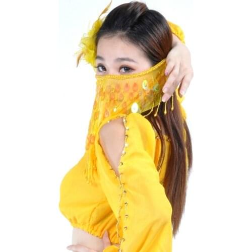 Hot Sales Women Sexy Belly Dance Face Veils with Sequin Beads Belly Dancing Veil on Sale 9 Colors Available( 1 Pcs Face Veil)