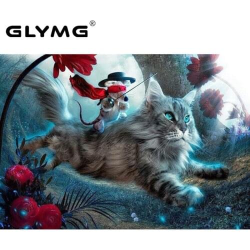 GLymg Diy Diamond Embroidery Cat And Mouse Animal Serie Diamond Painting Cross Stitch Full Square Home Decor Mosaic Gift Picture