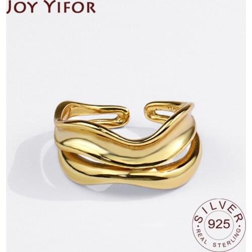 925 Sterling Silver Rings for Women Curve Gold Color Vintage Wedding Trendy Jewelry Large Adjustable Antique Rings Anillos