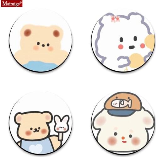 Mouse Pad Cute Small Bear Animal Pattern Game Computer Pads Round Mousepad DIY Custom Desk Pad Notebook 20x20/22X22cm