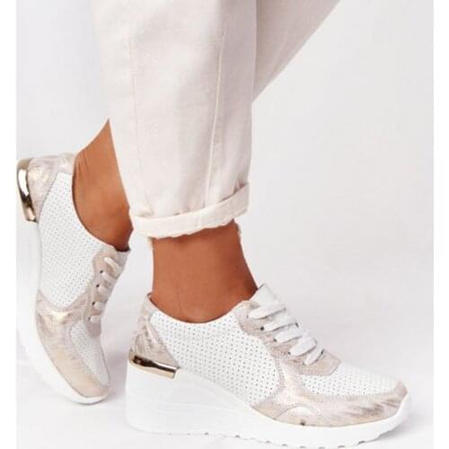 Sneakers Women Shoes Breathable Mesh Sports Casual Shoes Woman 2021 Solid Lace-up Round Wedges Plaform Shoes Women Sneakers