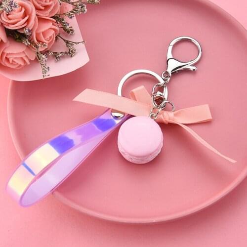 Hot Sale Women Macaron Cake Key chain with Bow Knot Keyring Charm Bag Pendant Best Party Gift Girl Jewelry EH119