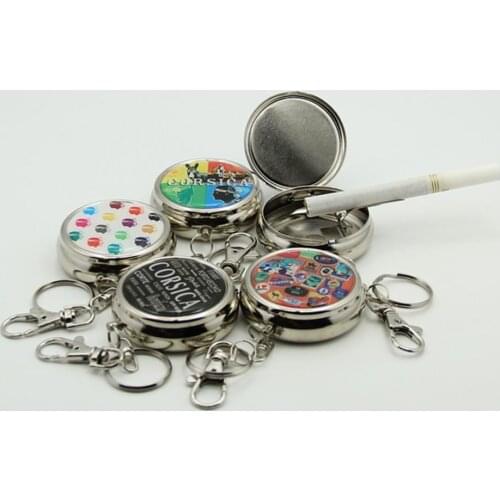Mini cute Round Tinplate Portable Ashtray Epoxy Pocket Innovative Personalized Strange Ash Holder Case Car Ashtray Key Chain