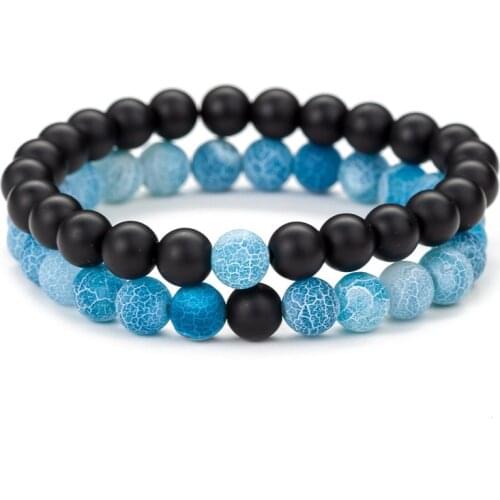 Trendy Black Frosted Weathered Stone 8mm Colorful Yoga Energy Bracelet Men and Women Couple Set Bracelet Faith Gift