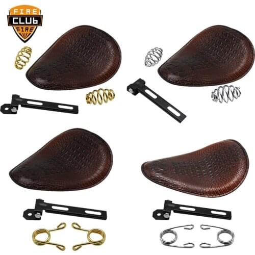 Motorcycle Retro Brown Crocodile Leather Solo Seat Spring Bracket For Harley Custom Chopper Bobber Leather Saddle Seat