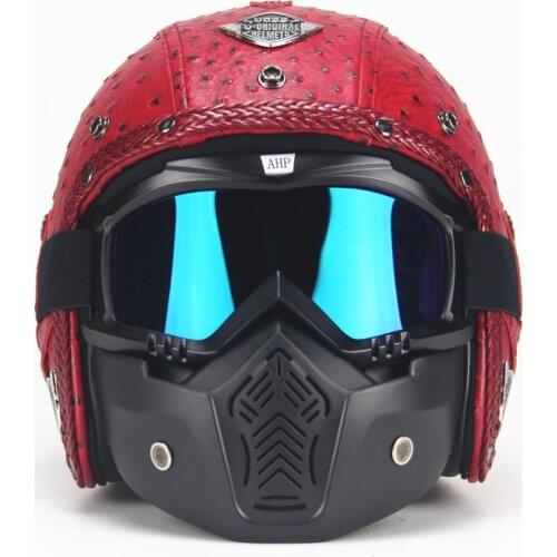 Vintage 3/4 Leather Helmets Motorcycle Helmet open face Chopper Bike helmet motorcycle helmet moto motocros with visor