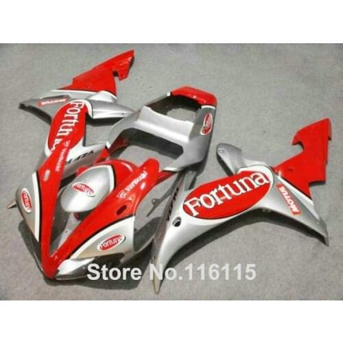MOTOMARTS Full injection molding fairings set for YAMAHA YZF R1 2002 2003 silver red Fortuna Fairing kit 02 03 QH62