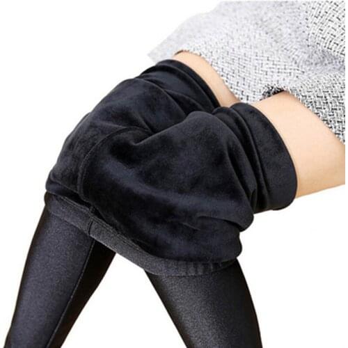 Autumn winter thick leggings fashion solid slim pants lady fleece warm leggings casual black shiny skinny trousers plus size 5XL