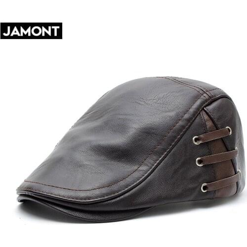 Autumn and winter warm hat PU leather women and men outdoor visors middle-aged casual fashion beret 12968
