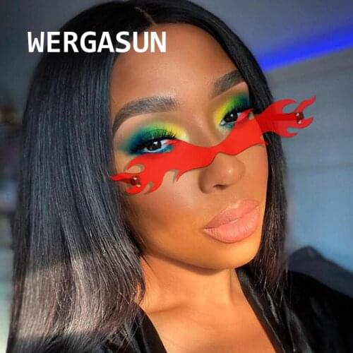 WERGASUN New Fashion Fire Flame Sunglasses Women Men Brand Design Rimless Wave Eyewear Luxury Trending Narrow Sun glasses