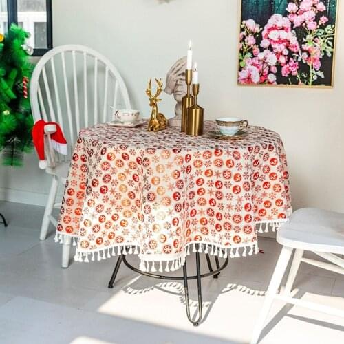 Modern Christmas Table Cloths for Round Tables Cloths for Home Fabric Linen Tablecloth with Embroidery Decorations for Parties