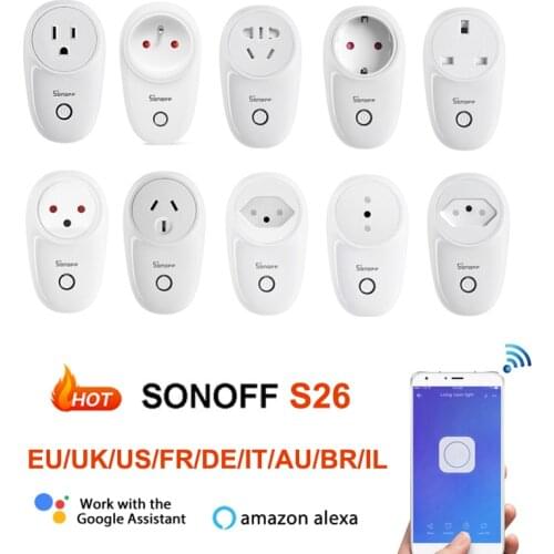 SONOFF S26 WiFi Smart Socket Plug EU UK US BR Timer Switch Remote Control For eWelink APP Work with Alexa Google Home Assistant