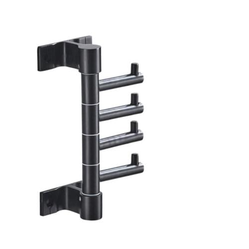 Bathroom Black Towel Bar Hook Rotating Towel Robe Hook Kitchen Wall-mounted Storage Hook Holder 3 Hook 4 Hook Towel Hanger