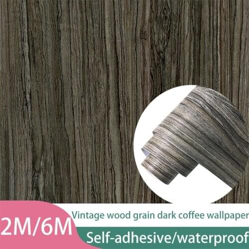 Retro Forest Dark Coffee Color Imitation Wood Texture Sticker Waterproof Color Furniture Renovation And Beautification Wallpaper