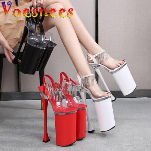 2021Brand Modern Sandals High-heeled Women Shoes Stripper Crystal Super High Thin Heels 26cm Diamonds Sexy Platform Show Shoes