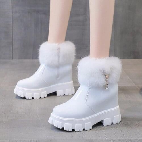 Women Boots Platform Warm Plush Winter Boots Women Hidden Heels Waterproof Snow Boots Woman Crystal Fur Ankle Boots Shoes 2020