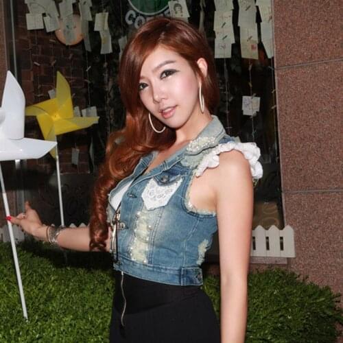 Women Sleeveless Lace Patchwork Denim Vests 2021 New Summer Autumn Fashion Streetwear Ladies Jackets Waistcoat