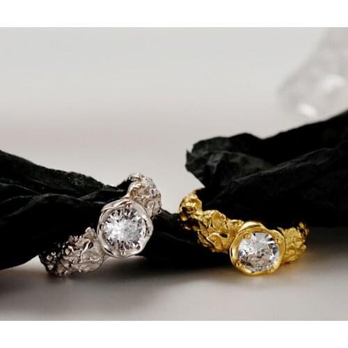 Amaiyllis S925 Sterling Silver Simple Micro Pave Zircon Ring Fashion Opening Irregular Bump Texture Index Finger Ring