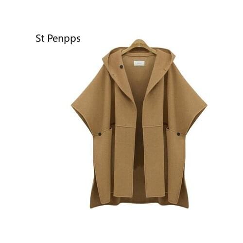 Women Cloak Coat Hooded Woolen Cloth Jacket Casual 2021 Spring Oversize Cape Loose Plus Size Female Cardigan Poncho Outwear 5XL