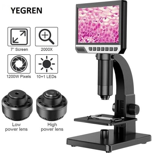 2000X 12MP Digital Microscope with 7" Screen Dual Lens Wireless WIFI-USB Microscope 10 LED Illuminated Support Android IOS PC