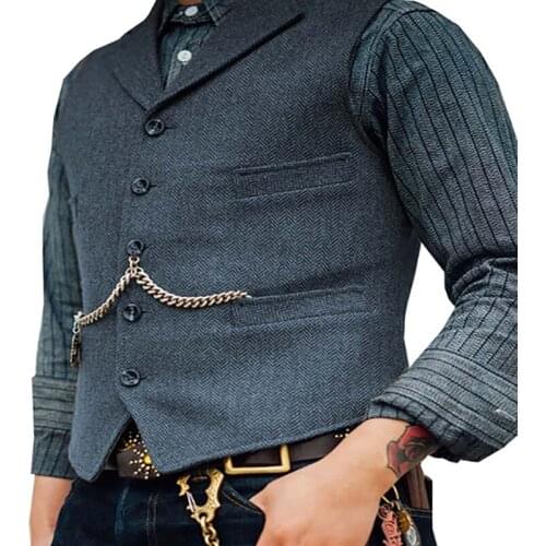2020 Mens Suit Vest Boutique Wool Tweed Slim Fit Leisure Cotton Male Gentleman Beckham Business Waistcoat For Wedding Groomsmen