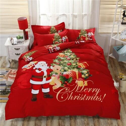 Blue Red Merry Chiristmas gift Deer Tree Full Queen King 4Pcs Cartoon Bedding sets 100% Cotton Luxury Duvet cover Bed sheet set