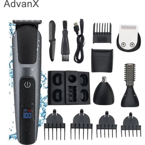 AdvanX 5In1 Professional Grooming Kit For Men Hair Clipper Set Nose & Ear Trimmer Shaver Baber Profesional Wireless