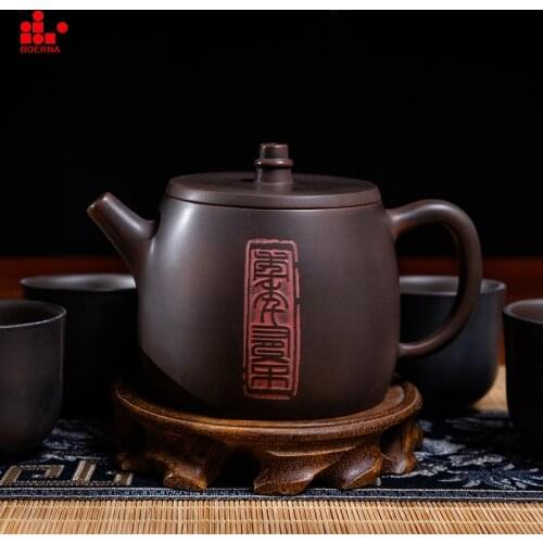 BOERNA 320ml-350ml Nixing clay pot famous handmade raw ore Dahongpao pieces level teapot gift tea set