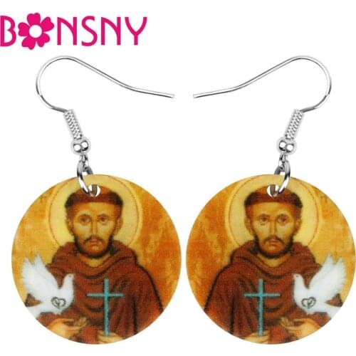 Bonsny Acrylic Halloween Jesus Cross White Pigeon Round Earrings Drop Dangle Festival Decoration Lady Girl Teen Party Charm Gift