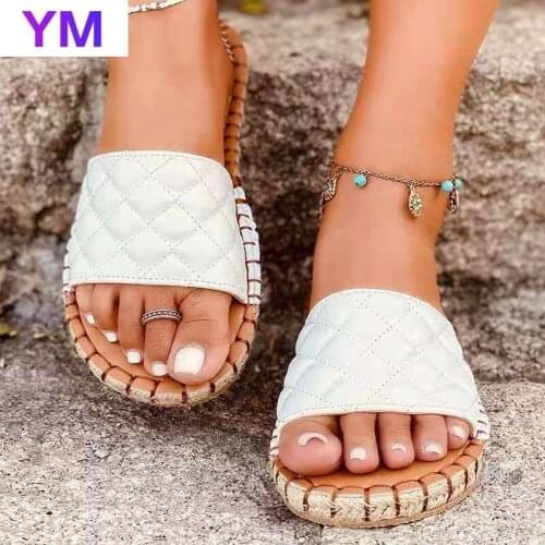 2021 Bohemia Summer Beach Sandals Rome Slip-On Ladies Sandals Weave Platform Solid Cutouts Flat Women Sandals Shoes Woman 36-43