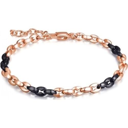 Runda 2021 Rose Gold Polish Coffee Beans Link Chain Bracelets for Men Women Stainless Steel Jewelry