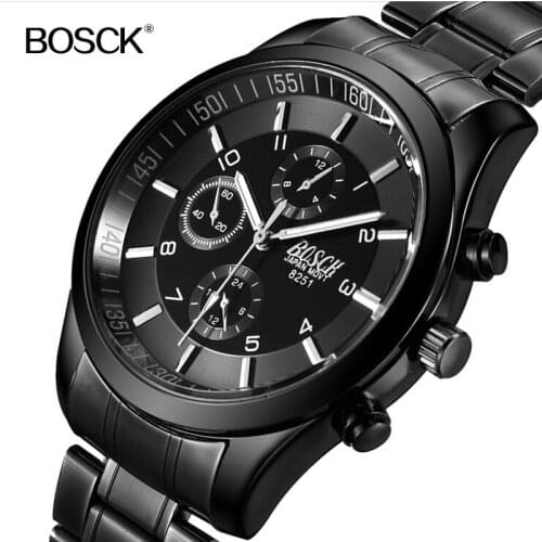 Top Brand Mens Quartz watch Stainless Steel Bosck Men Black Band Wristwatch Waterproof Military Watch Relogio Masculino