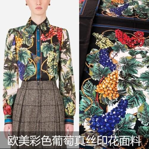 Color Grape Printed Polyester Stretch Satin Fabric Soft Fashion Womens Shirt Cloth for Dress Fabrics by the Meter Wholesale